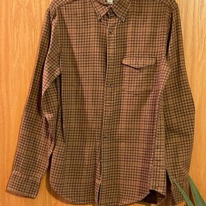 Men’s J. Crew Camel Brown Plaid Button Down Shirt with Elbow Patches